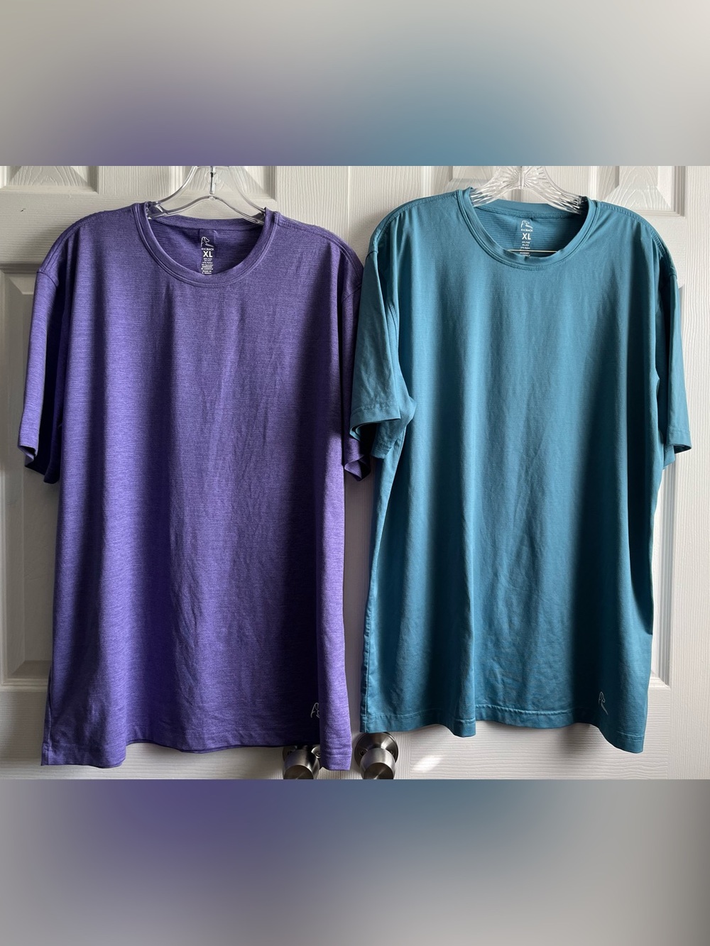 Rhoback Bundle of 2 Short Sleeve Performance Tees in Heather Teal and Purple XL